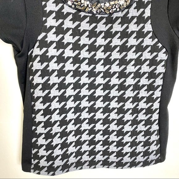 Worthington PS Petite Small Black Gray Houndstooth Jeweled Top Job Interview - Picture 4 of 6